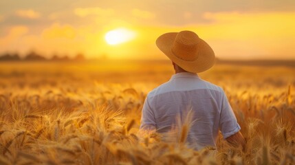 Fototapeta premium a man in a field with grain