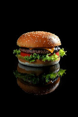 Burger on pale background, fast food wallpaper, food and drinks