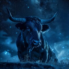 Taurus Zodiac Sign, Horoscope Symbol, Magic Astrology Bull, Taurus in Fantastic Night Sky