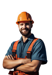 A portrait of the smiling worker in safe wear.