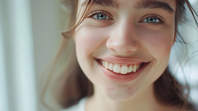 Close up portrait a beauty smiling woman on house blur background. AI generated image