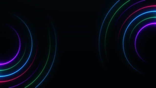 Abstract background with glowing neon circles animation