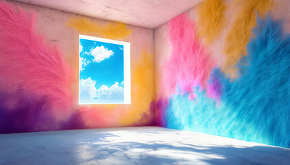 Kolorowe puste pomieszczenie 3d, projekt - obrazy, fototapety, plakaty