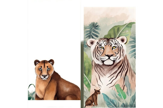 flyer illustration meerkat Zoo watercolor design lion tiger