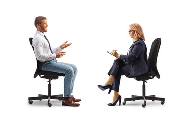 Businesswoman interviewing a man for office job position