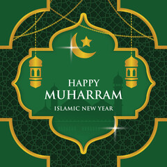 Muharram islamic and Happy New Hijri greeting template