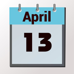 vector calendar page with date April 13, light colors