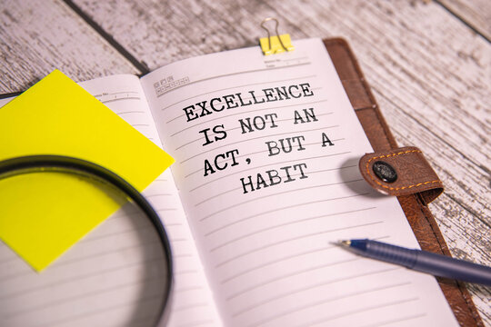 Naklejki Text excellence is not a act but a habit on the short note texture background