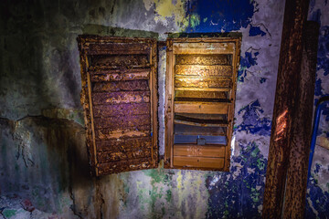 Rusty post box in residential building in abandoned military base in Chernobyl Exclusion Zone, Ukraine