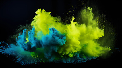 Colorful Powder Explosion - Blue, Yellow And Green Powder
