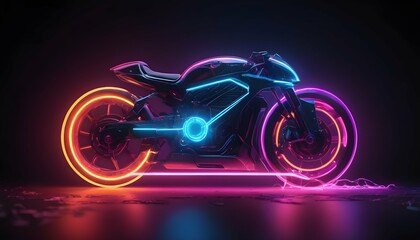 Neon Light Bike In Black Background