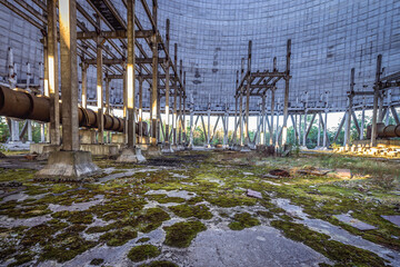 Inside cooling tower of Nuclear Power Plant, Chernobyl Exclusion Zone in Ukraine