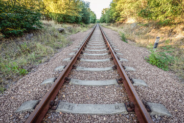 Fototapeta premium Railway tracks near Nuclear Power Plant in Chernobyl Exclusion Zone, Ukraine