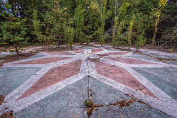 Dancing ground in Pripyat abandoned city in Chernobyl Exclusion Zone, Ukraine