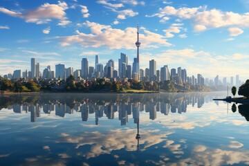 Toronto skyline reflected in the water, creating a stunning cityscape