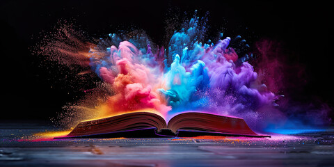 Open book with explosion of various colors coming out