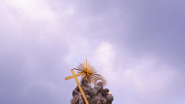 Statue of the holy trinity in blue sky. A view of old beautiful staue of the Holy trinity in Budapest against sky.