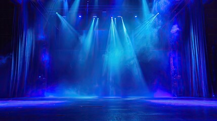 Modern stage background with neon spotlight illuminated. Empty stage with dynamic color. Stage lighting art design. Entertainment show