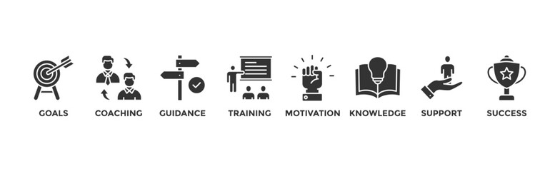 Mentoring banner web icon vector illustration concept with icon of goals, coaching, guidance, training, motivation, knowledge, support, and success	