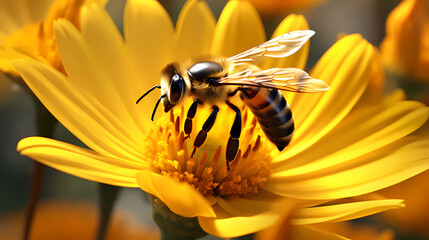Close-up bee image - obrazy, fototapety, plakaty