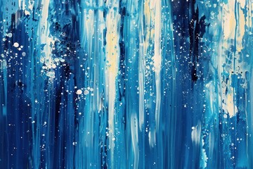 Abstract art  of rain with vertical streaks and splashes in varying shades of blue to capture the essence of rainfall - obrazy, fototapety, plakaty