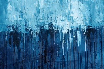 Abstract art inspired by the rhythm of rain with vertical streaks and splashes in varying shades of blue to capture the essence of rainfall - obrazy, fototapety, plakaty