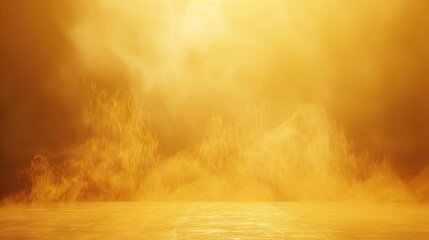 Dark yellow background fog and light on floor. Mystical mist. smoke in dark room. Banner show product	 - obrazy, fototapety, plakaty