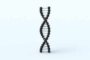One DNA structure on gray background. Spiral molecule model. Genetic biotechnology. Medical innovation technology. Genome evolution. 3d render