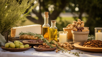 Rustic Mediterranean picnic, al fresco dining setup