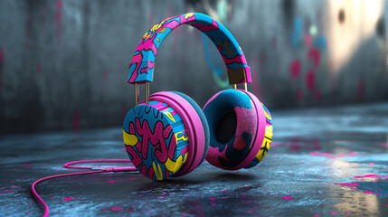 Colorful Funky Headphones, Vibrant Street Style Accessory, Urban Music Lifestyle