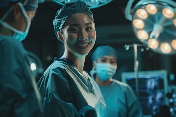 Smiling skilled Asian woman surgeon 