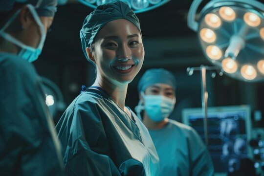 Smiling skilled Asian woman surgeon 