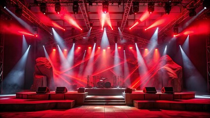 Rock concert stage lighting with red colored spotlights