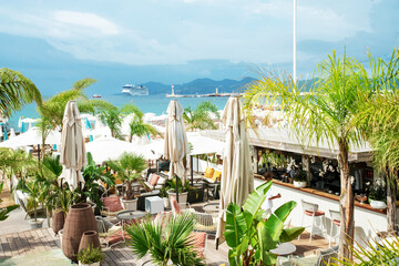 Fantastic  view on  Lounge (private beach with bar) at Cannes coastline, view, - view from Croisette
