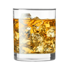 Whiskey and ice cubes in glass isolated on white - 757612988