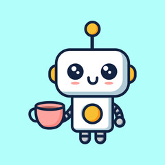 cute simple Robot icon with coffee