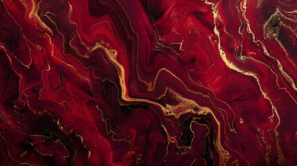 Shiny Red and Gold Marble Art