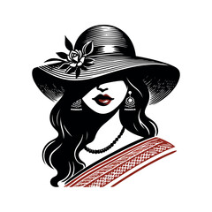 Vector flat design Women hat fashion and beauty logo design, Generative Ai