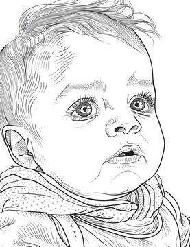 Sweet Baby Portrait Sketch in Black and White