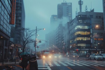 traffic in the misty city