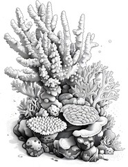Coral Reef black and white illustration