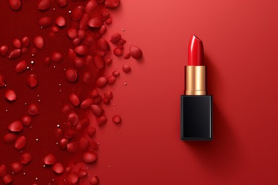 Luxurious presentation of vibrant red lips and crimson elegance with embellishment and copy space. Image created by AI