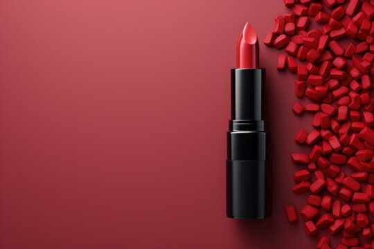 Luxurious Red Lipsticks: Glamorous Display with Berries. Image created by AI