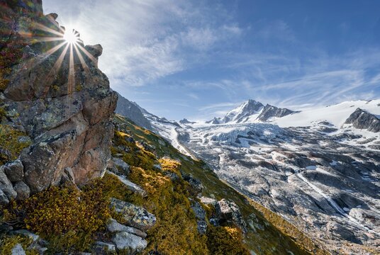Glacier du Tour, Glacier and mountain peaks, High alpine landscape, Aiguille de Chardonnet, Chamonix, Haute-Savoie, France, Europe