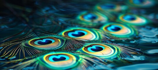 Close up macro photography showcasing vivid peacock feather details in stunning background
