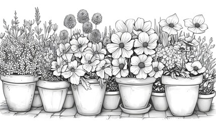 flower garden coloring page in black and white