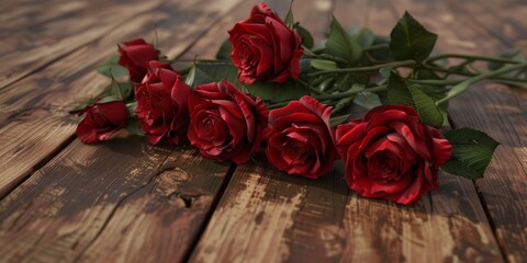 red roses on a wooden table Generative AI