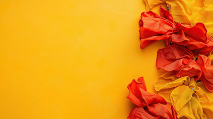 red and yellow crumpled cloth in one side on plain background with copy space for Juneteenth day.