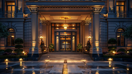 Dramatic entryways, grand facades, architectural marvels, modern elegance defined.
