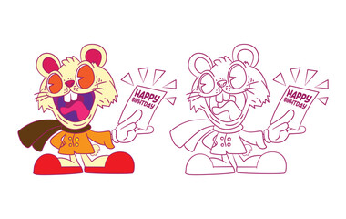 cute animal doodle illustration for coloring page drawing book